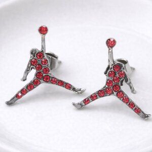MICHAEL JORDAN SILVER‎ - PLATED PAIR STUD EARRINGS SILVER RED JUMPMAN JUMP MAN